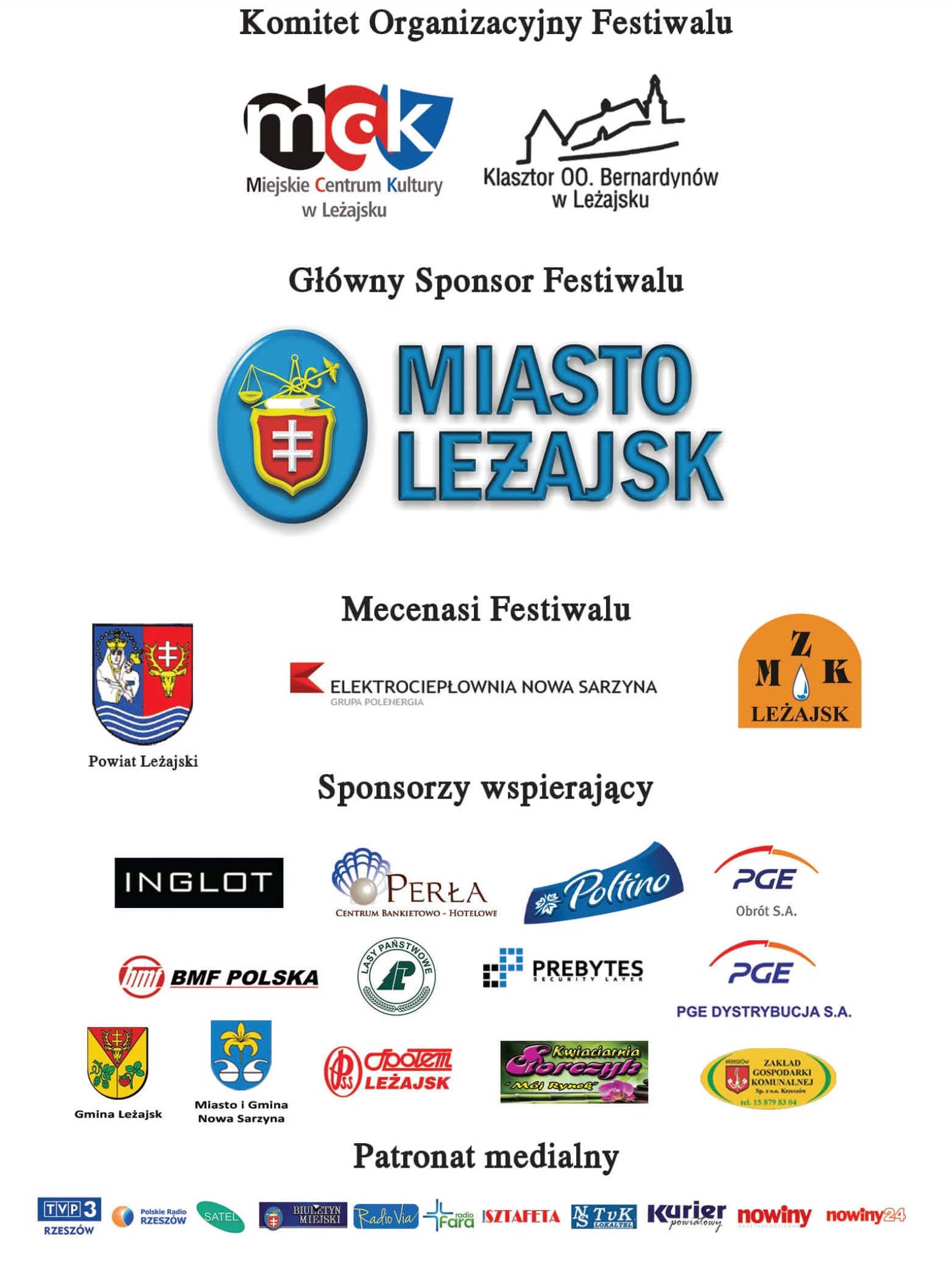 Sponsorzy - Międzynarodowy Festiwal Muzyki Organowej i Kameralnej Sponsorzy - Międzynarodowy Festiwal Muzyki Organowej i Kameralnej